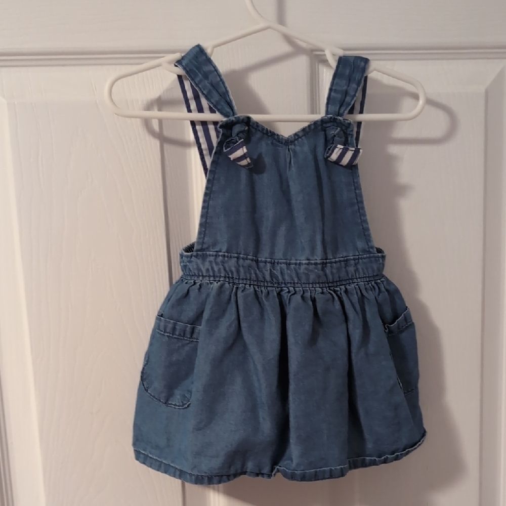 OshKosh B'gosh Denim-Style Blue Overall Dress with Striped Straps